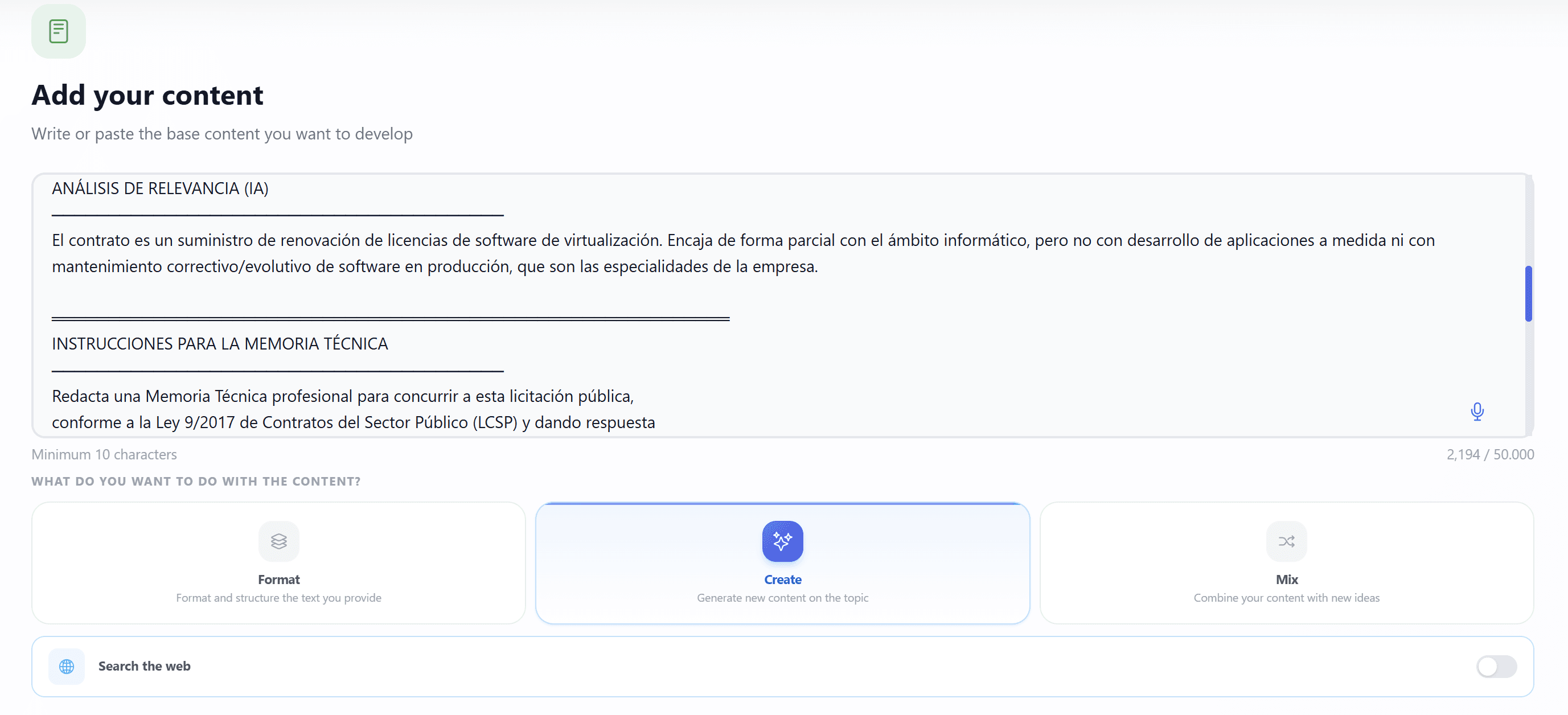 Nomos drafting a technical proposal from the AI relevance analysis of the solicitation